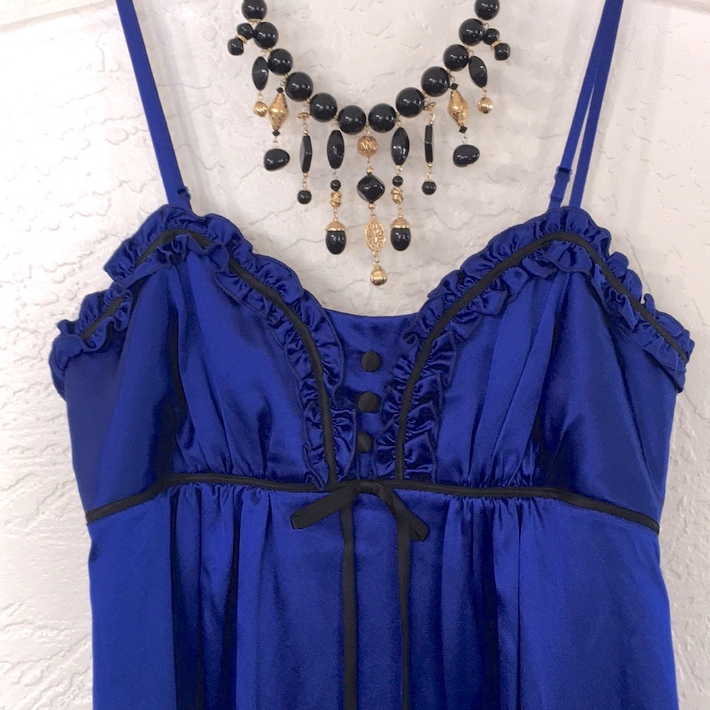 Betsey Johnson silk dress vintage cobalt blue ruffles sz 2